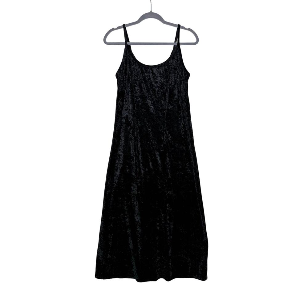 Vintage 90s Crushed Velvet Slip Maxi Dress Women's 11/12 Black Whimsygoth Vamp